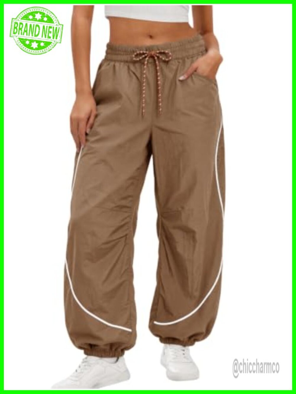 Womens Parachute Track Pants Baggy Joggers High Waist Y2K Sweatpants